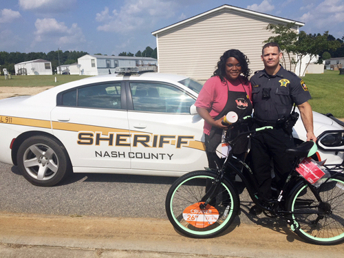 Nash deputy gets bike for woman who walks to work