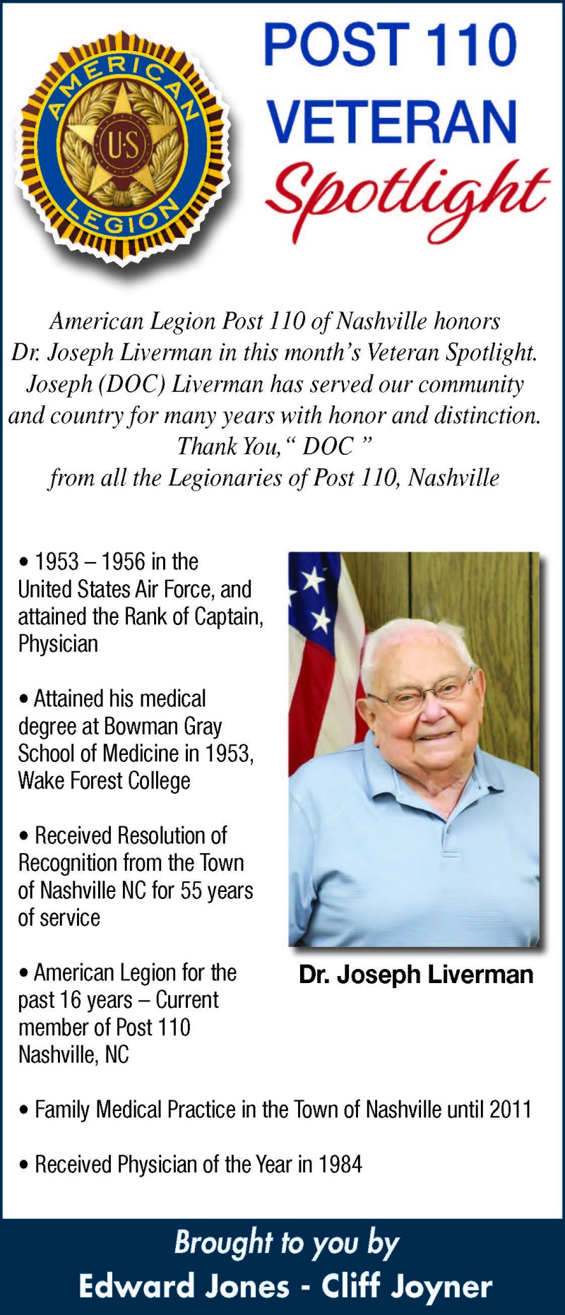 Post 110 Veteran Spotlight / Dr. Joseph Liverman