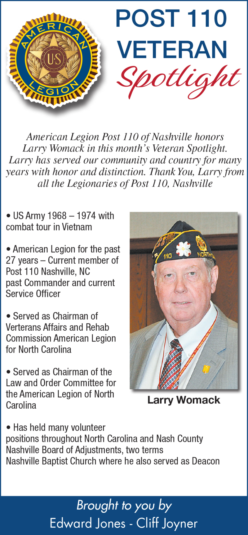 Post 110 Veteran Spotlight - Larry Womack