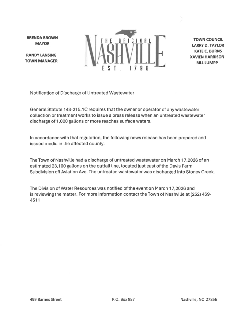 Breaking News: Notfication of Discharge of Untreated Wastewater